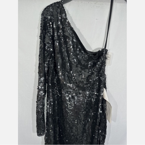 NEW $498 Mac Duggal [ 12 ] Sequin‎ One Shoulder Long sleev Column Gown Black - Picture 9 of 14